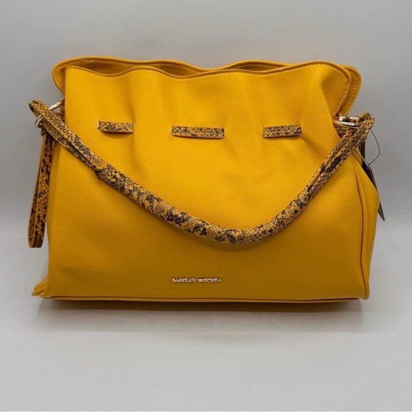 Badgley Mischka Yellow Tote With Snake Skin Print Detail MSRP $149 - Picture 1 of 6